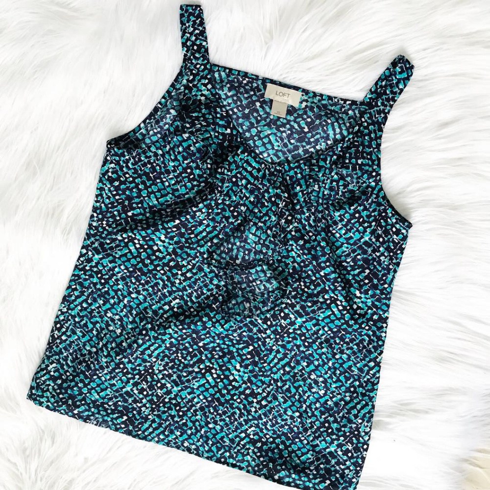 LOFT Geometric Print Ruffle Front Tank Top
